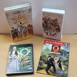 Wizard of Oz vhs and dvds, Return of Oz vhs + paperback book.